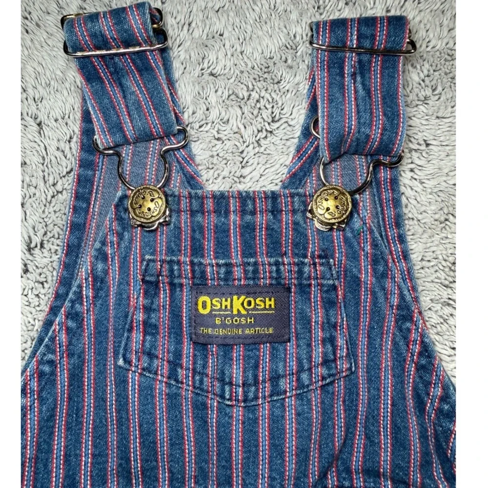 Vintage 80s OshKosh B'Gosh Vestbak Overalls 12M USA Railroad Stripe Rare Red Blu